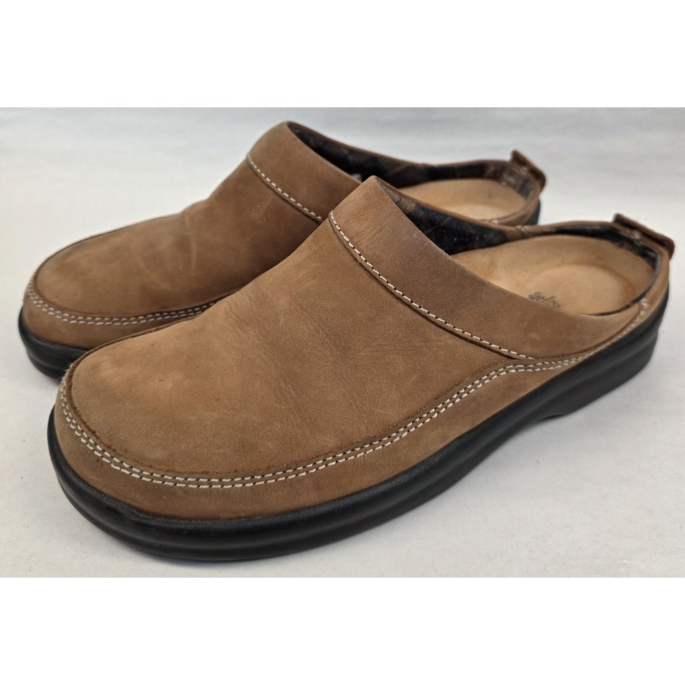 Birkenstock (Sz 39) Ashby Flannel Lined Brown Leather Mules Shoes Womens